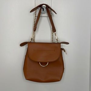 Brown Convertible Purse Backpack w/ Gold Chains